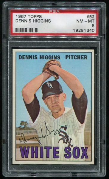 1967 Topps #52 Dennis Higgins PSA 8