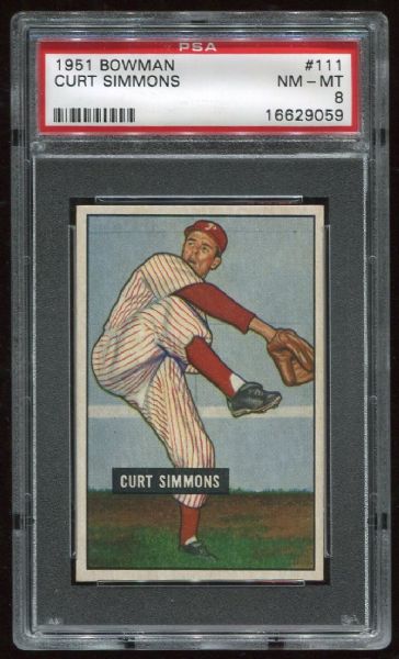 1951 Bowman #111 Curt Simmons PSA 8