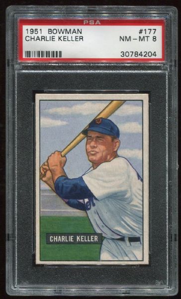 1951 Bowman #177 Charlie Keller PSA 8