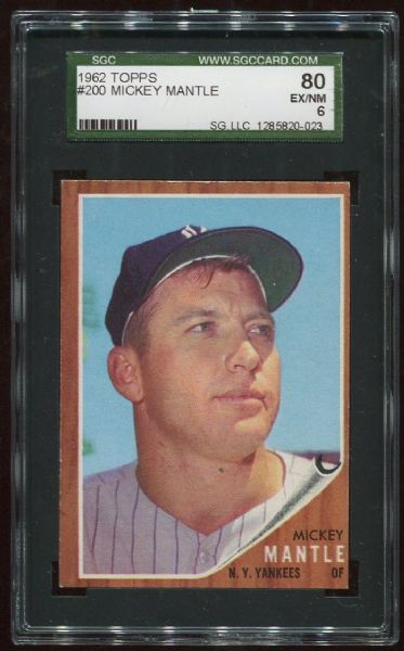 1962 Topps #200 Mickey Mantle SGC 80