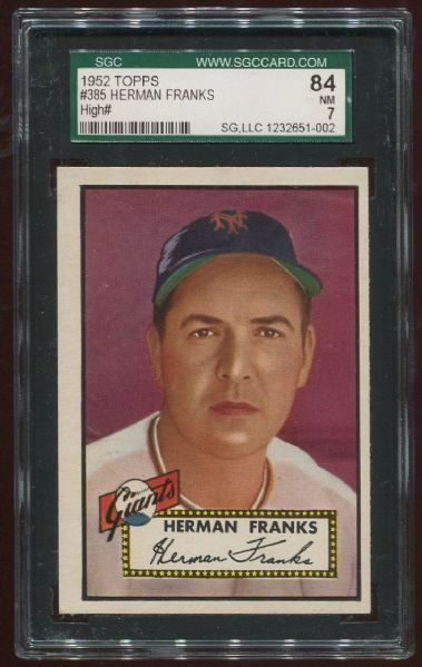 1952 Topps #385 Herman Franks High Number SGC 84