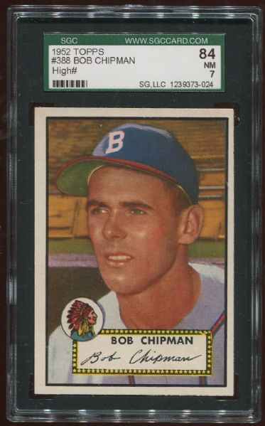 1952 Topps #388 Bob Chipman High Number SGC 84