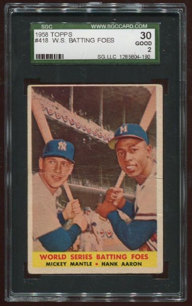 1958 Topps #418 World Series Batting Foes with Mantle & Aaron SGC 30