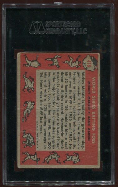 1958 Topps #418 World Series Batting Foes with Mantle & Aaron SGC 30
