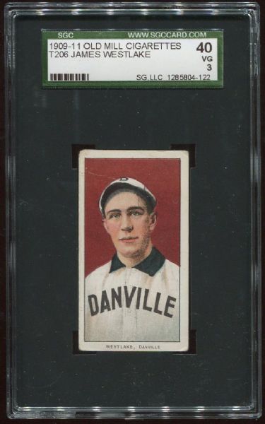 1909-11 T206 Old Mill James Westlake Southern Leaguer SGC 40