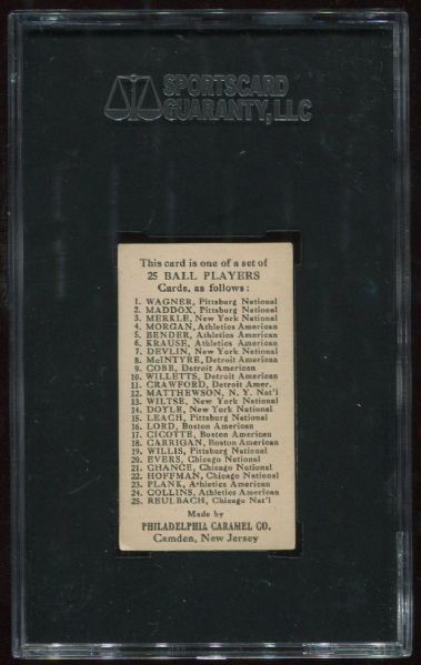 1909 E95 Philadelphia Caramel Matty McIntyre SGC Authentic