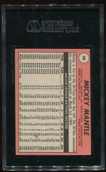 1969 Topps #500 Mickey Mantle SGC 84