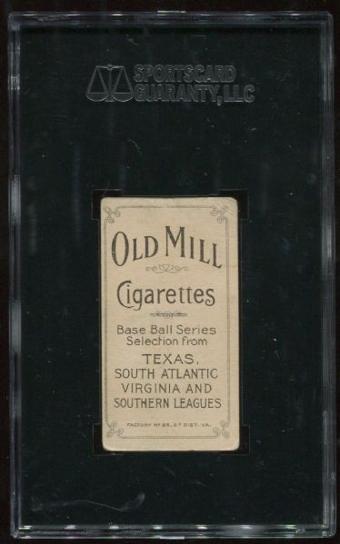 1909-11 T206 Old Mill Bill Hart Southern Leaguer SGC 40