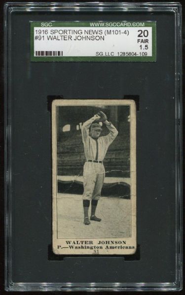 1916 M101-4 Sporting News #91 Walter Johnson SGC 20