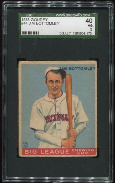 1933 Goudey #44 Jim Bottomley SGC 40