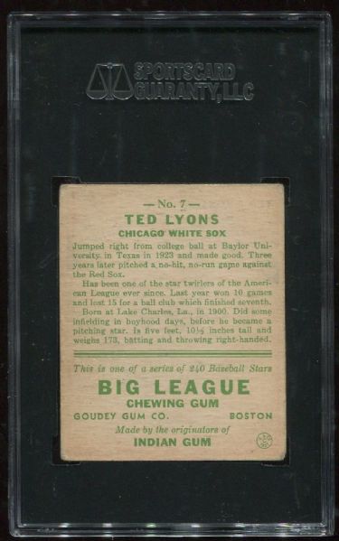 1933 Goudey #7 Ted Lyons SGC 40