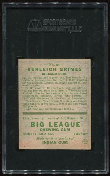 1933 Goudey #64 Burleigh Grimes SGC 60