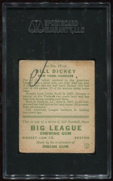 1933 Goudey #19 Bill Dickey SGC 20