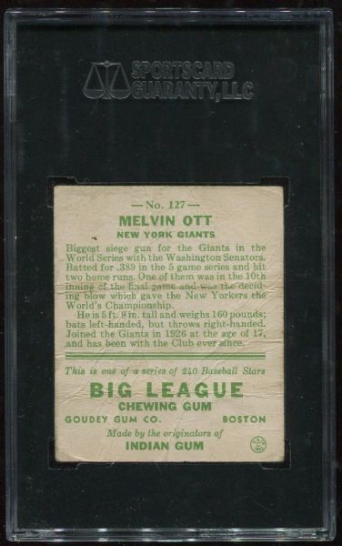 1933 Goudey #127 Melvin Ott SGC 10