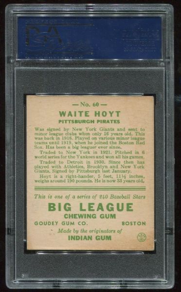 1933 Goudey #60 Waite Hoyt PSA 5