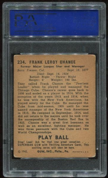 1940 Playball #234 Frank Chance Superman Back PSA 4