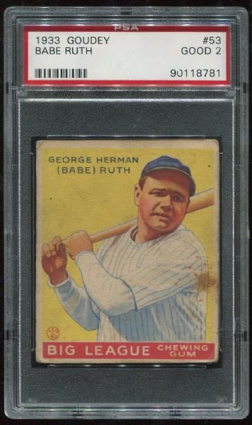1933 Goudey #53 Babe Ruth PSA 2