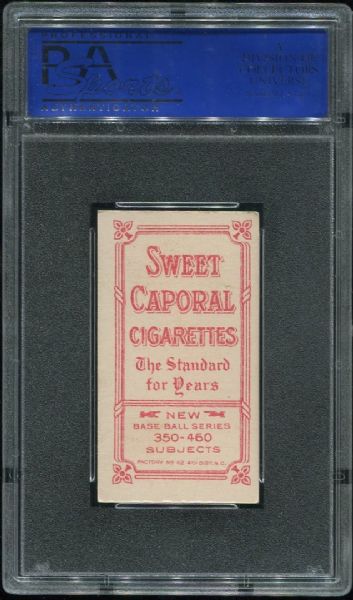 1909-11 T206 Sweet Caporal Hal Chase Throwing Dark Cap PSA 6