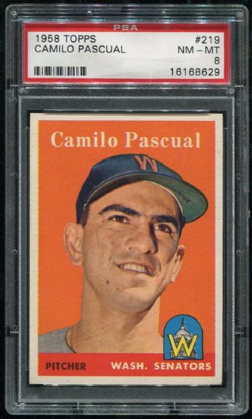 1958 Topps #219 Camilo Pascual PSA 8
