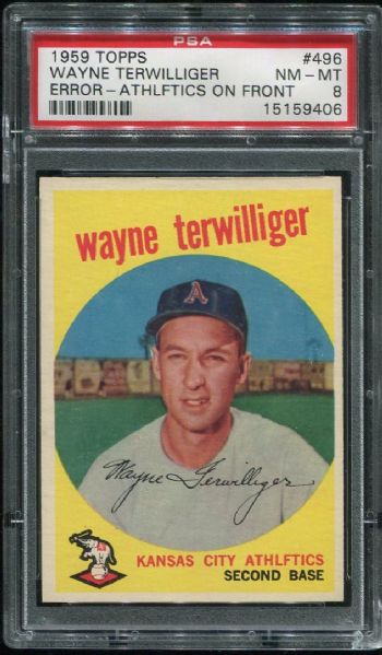 1959 Topps #496 Wayne Terwilliger Error PSA 8