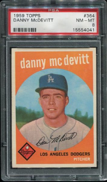 1959 Topps #364 Danny McDevitt PSA 8