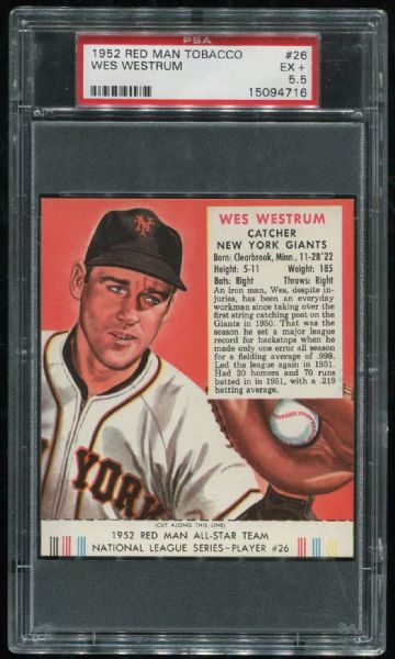1952 Red Man Tobacco #26 Wes Westrum PSA 5.5