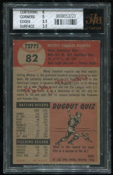 1953 Topps #82 Mickey Mantle BVG 4.5