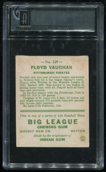 1933 Goudey #229 Floyd Vaughan GAI 3