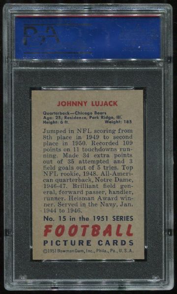 1951 Bowman #15 Johnny Lujack PSA 8
