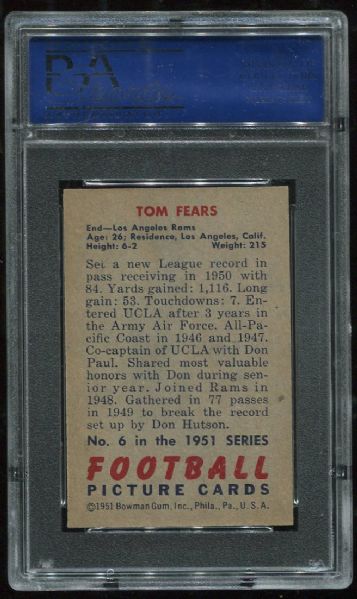 1951 Bowman #6 Tom Fears PSA 8