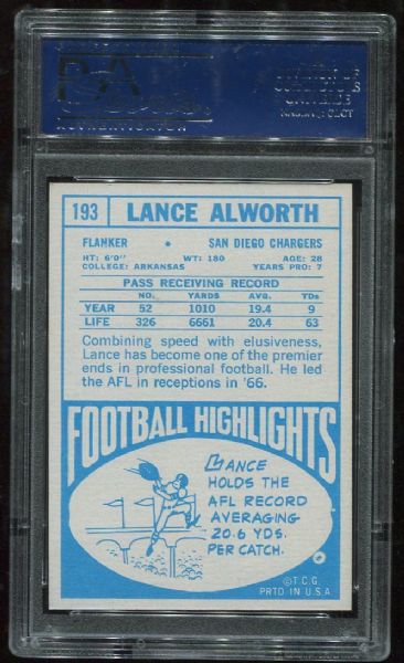 1968 Topps #193 Lance Alworth PSA 9