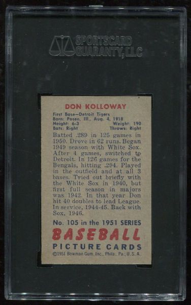 1951 Bowman #105 Don Kolloway SGC 96
