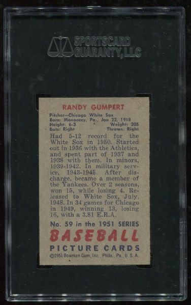 1951 Bowman #59 Randy Gumpert SGC 96