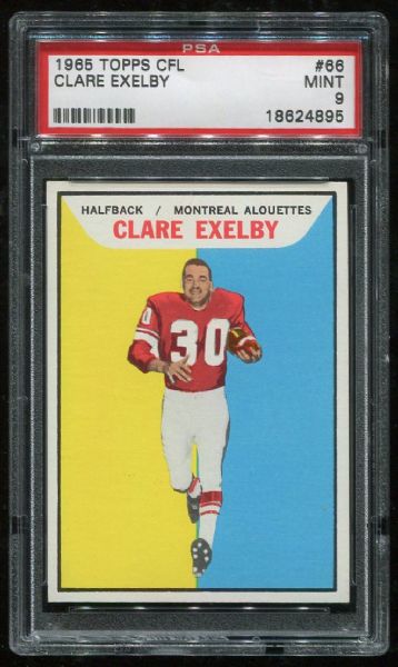 1965 Topps CFL #66 Clare Exelby PSA 9 Pop 1