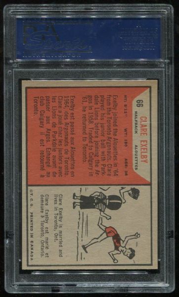 1965 Topps CFL #66 Clare Exelby PSA 9 Pop 1