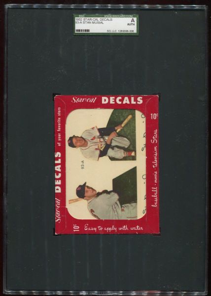 1952 Star Cal Decals 93-A Stan Musial SGC Authentic