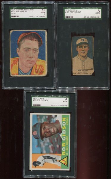 1919-1960 Lot of 3 SGC Graded with Bob Gibson