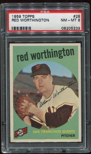 1959 Topps #28 Red Worthington PSA 8