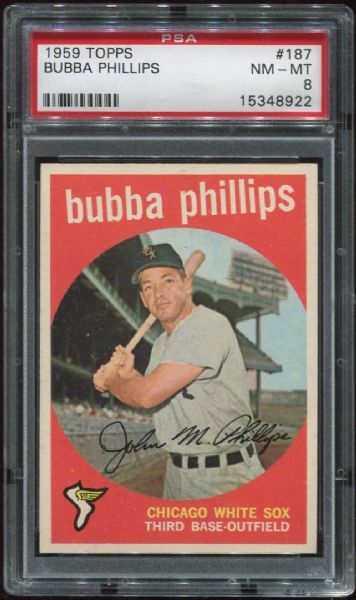 1959 Topps #187 Bubba Phillips PSA 8