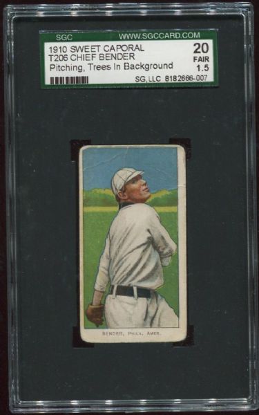 1909-11 T206 Sweet Caporal Chief Bender Pitching, Trees SGC 20