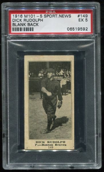 1916 M101-5 Sporting News #149 Dick Rudolph Blank Back PSA 5