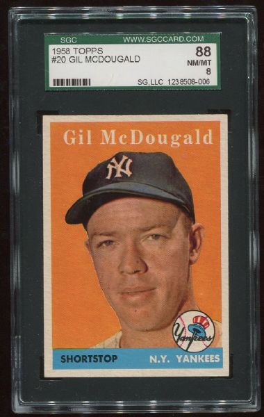 1958 Topps #20 Gil McDougald SGC 88