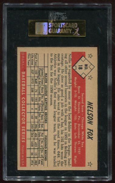 1953 Bowman Color #18 Nellie Fox SGC 84
