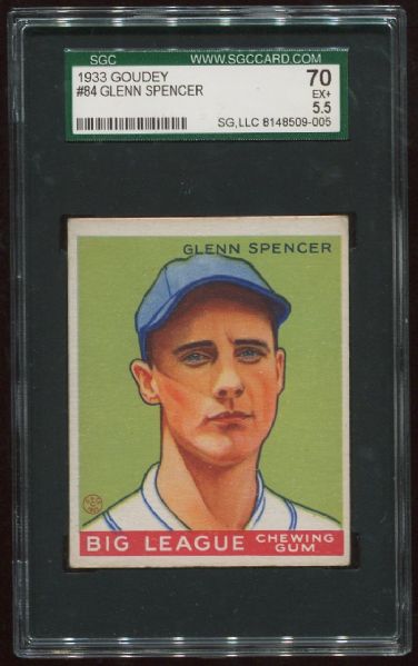 1933 Goudey #84 Glenn Spencer SGC 70