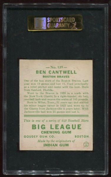 1933 Goudey #139 Ben Cantwell SGC 80