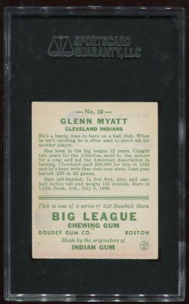 1933 Goudey #10 Glenn Myatt SGC 80