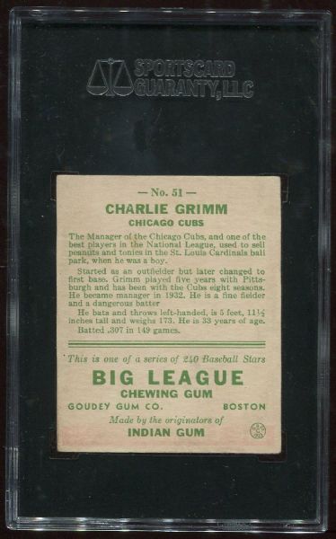 1933 Goudey #51 Charlie Grimm SGC 60
