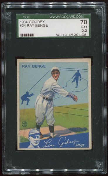 1934 Goudey #24 Ray Benge SGC 70