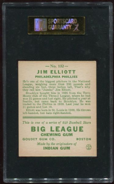 1933 Goudey #132 Jim Elliott SGC 80