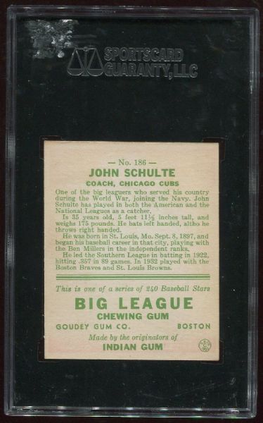 1933 Goudey #186 John Schulte SGC 84